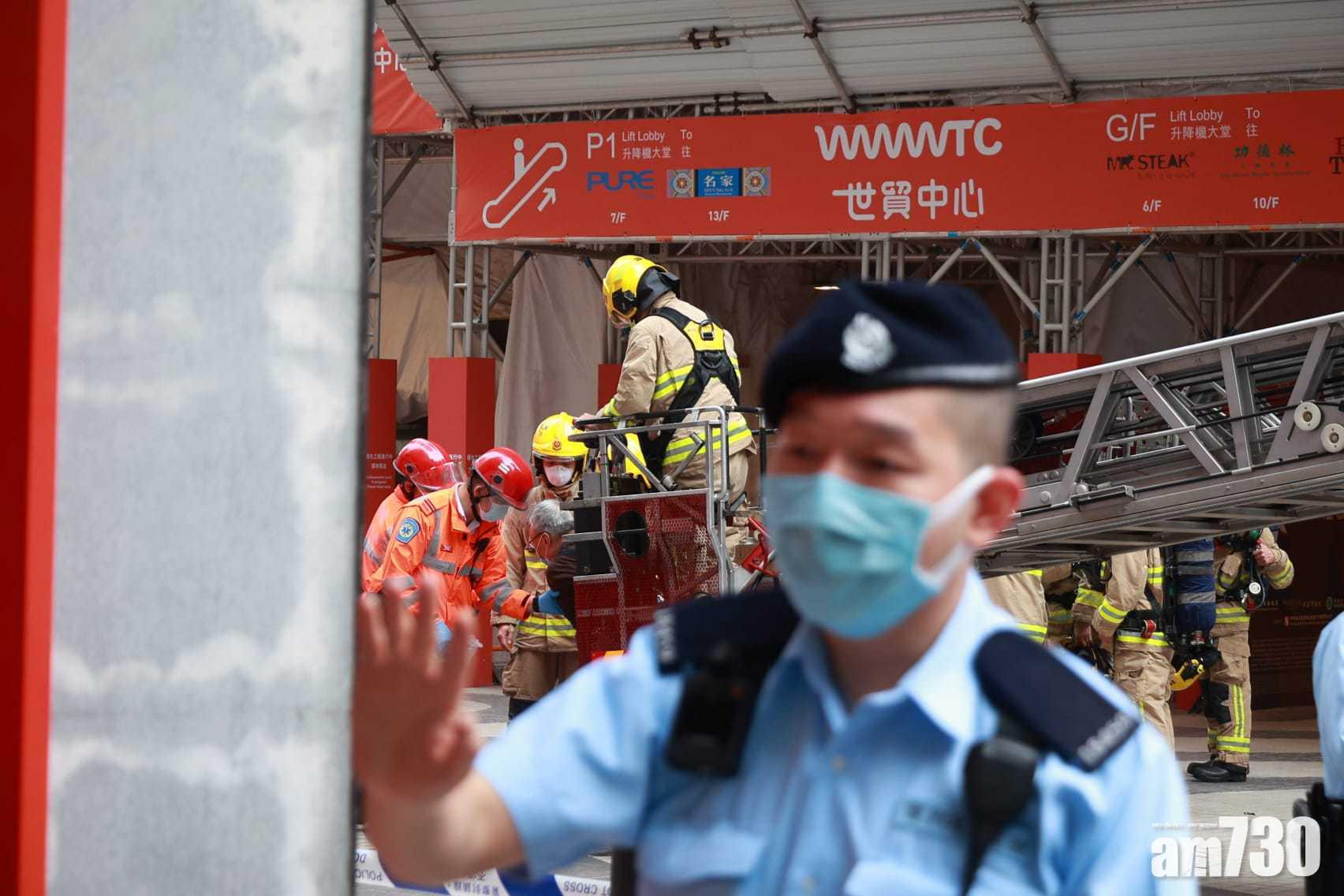 銅鑼灣世貿中心三級火警。(莊振邦攝)