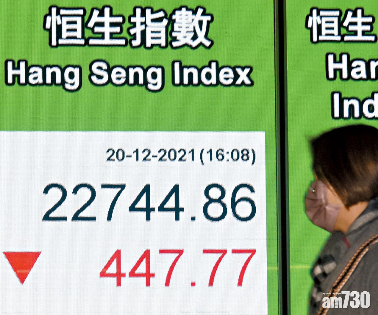 恒指昨收報22,744點,為今年收市新低。 (中新社)