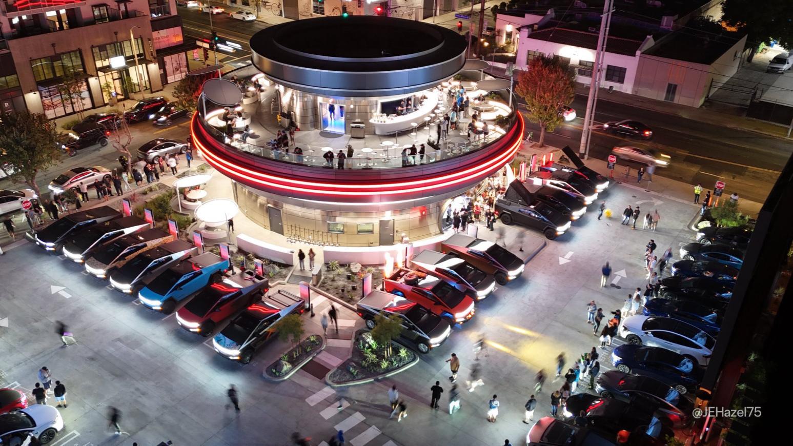 Tesla Diner洛杉磯開業,餐廳與充電站複合式經營。(X Tesla)