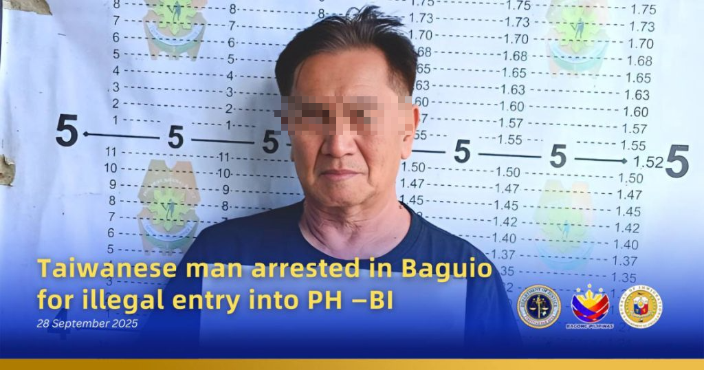 鄭姓男因非法入境菲律賓被捕。(Bureau of Immigration Philippines)