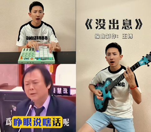 王搏以王世堅過往質詢影片為素材創作出《沒出息》一曲。(抖音@音樂人王搏)