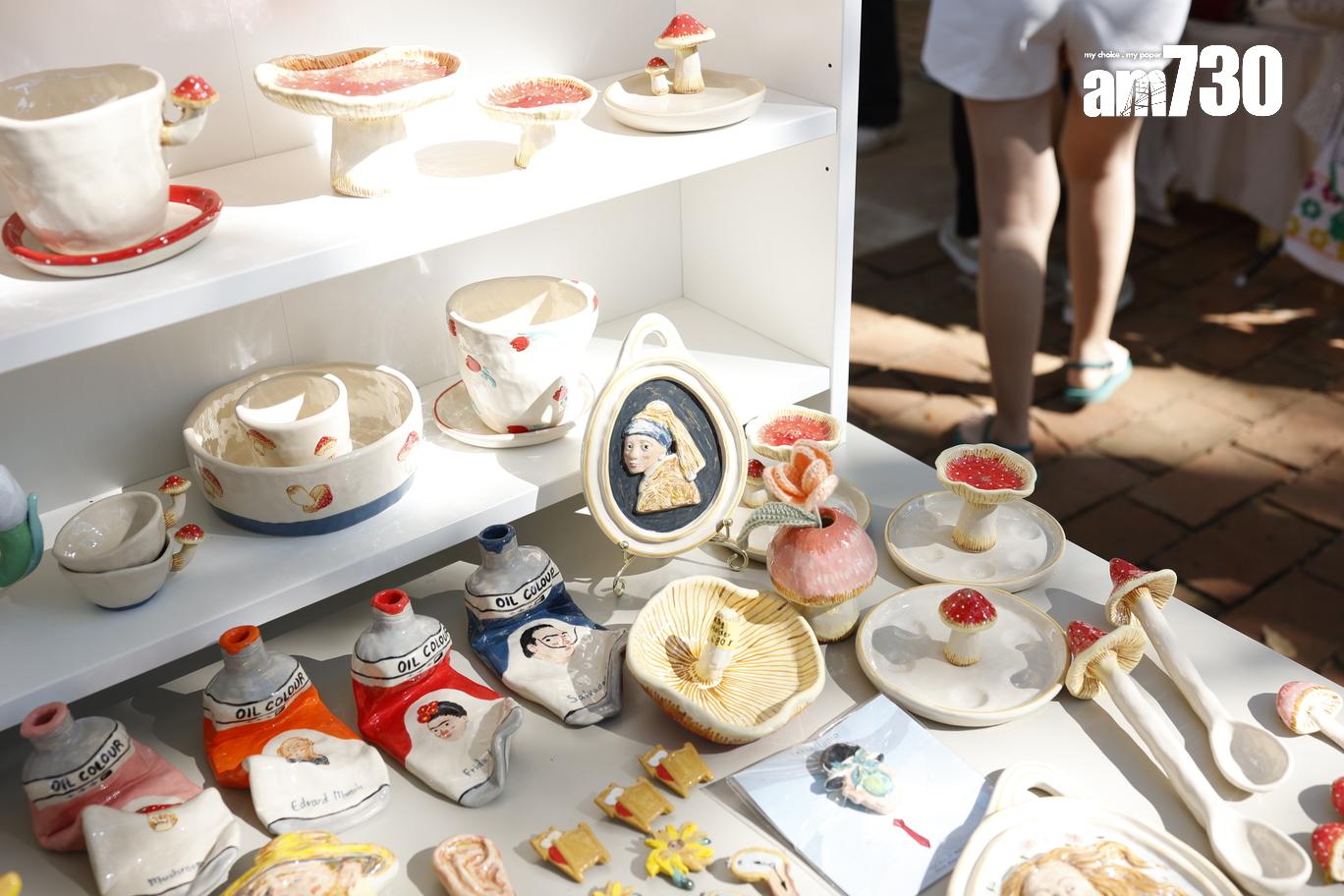 這間攤檔以水泥產品為主,每個都是由店主親手製造。(劉韻瑩攝)