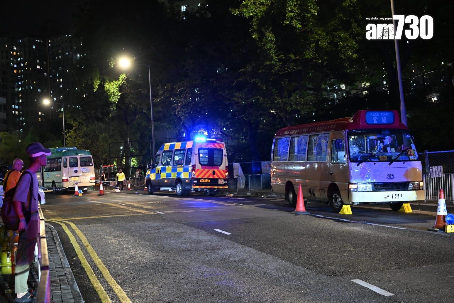康寧道發生致命交通意外,涉及專綫小巴和紅色公共小巴各一輛。(陳奕釗攝)