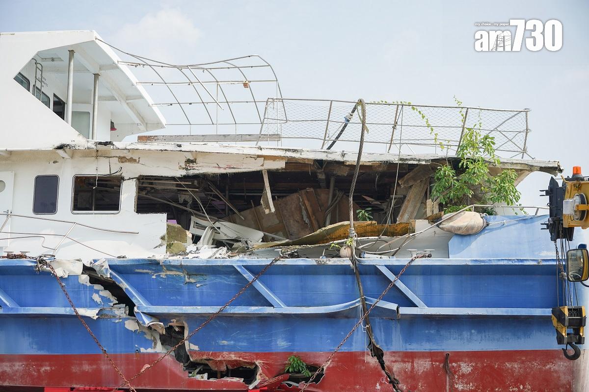 南丫四號在意外後,殘骸一直停放在昂船洲政府船塢。(資料圖片/李睿哲攝)