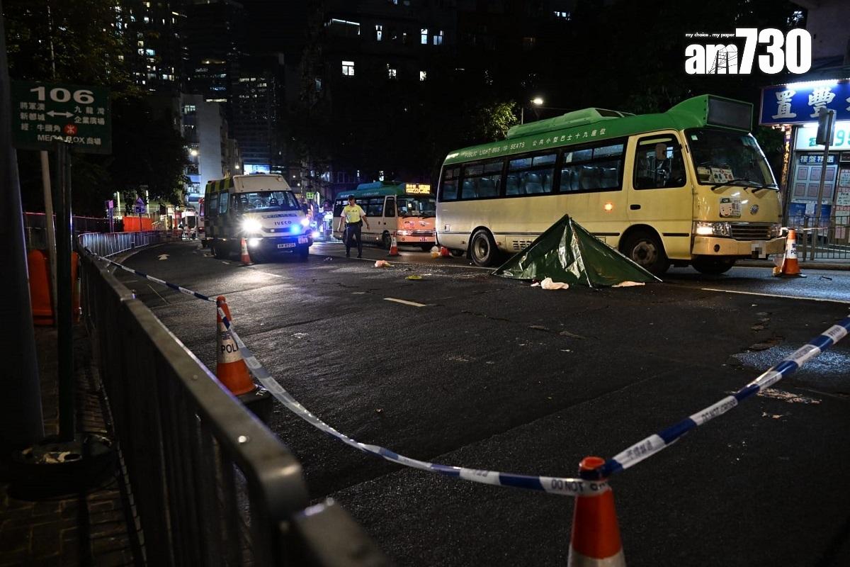 康寧道發生致命交通意外,涉及專綫小巴和紅色公共小巴各一輛。(陳奕釗攝)