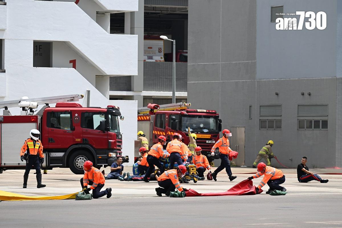 消防及救護學院舉行開放日,設有滅火及救援示範。(陳奕釗攝)