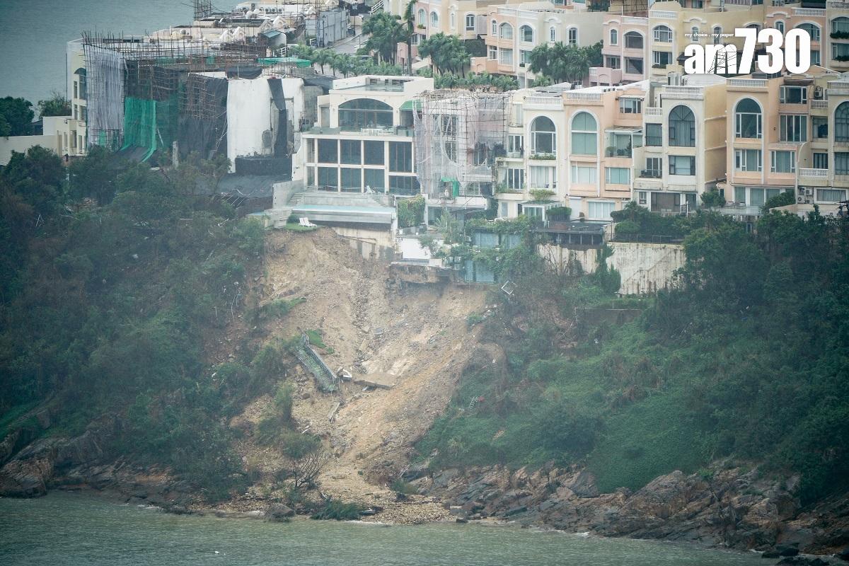 紅山半島發生山泥傾瀉,涉及的3間獨立屋被揭懷疑僭建或霸佔官地。(李睿哲攝)