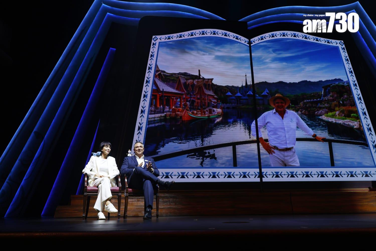 在《魔雪奇緣》主題園區開幕前,鄭裕玲出甫迪士尼樂園活動。 (林俊源攝)