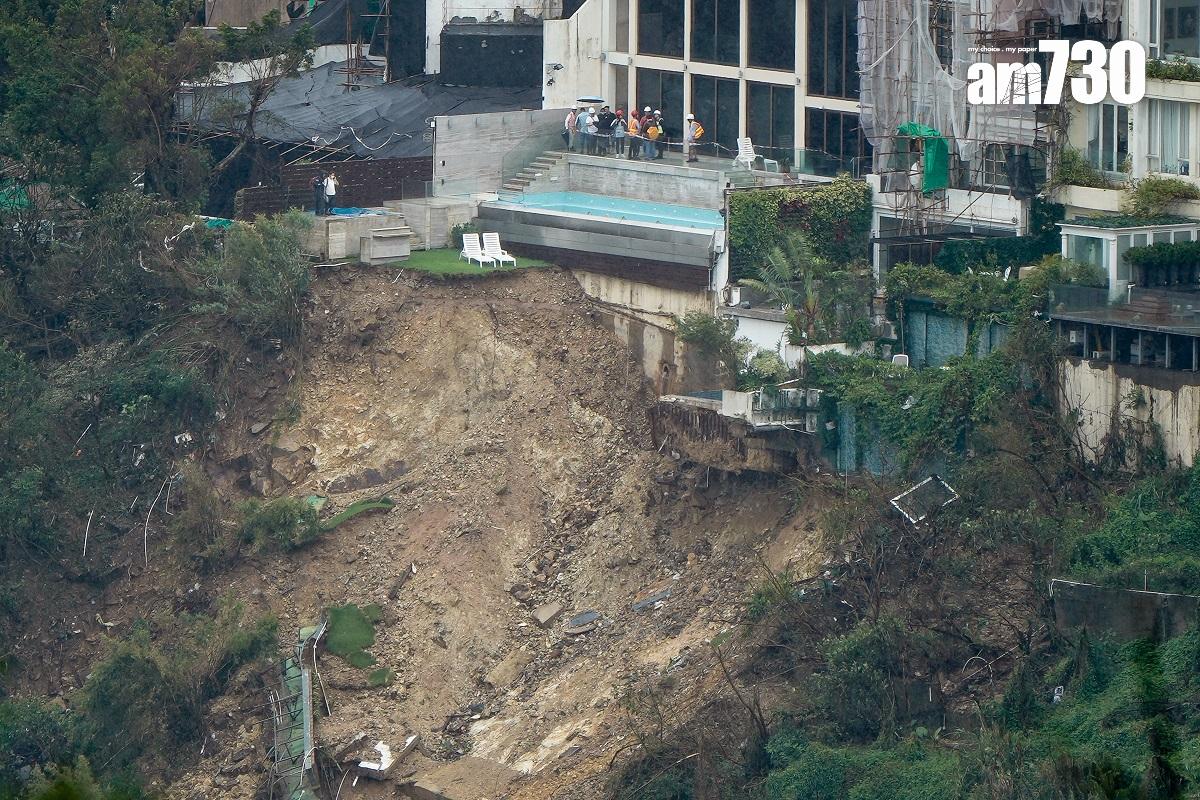 紅山半島發生山泥傾瀉,涉及的3間獨立屋被揭懷疑僭建或霸佔官地。(李睿哲攝)