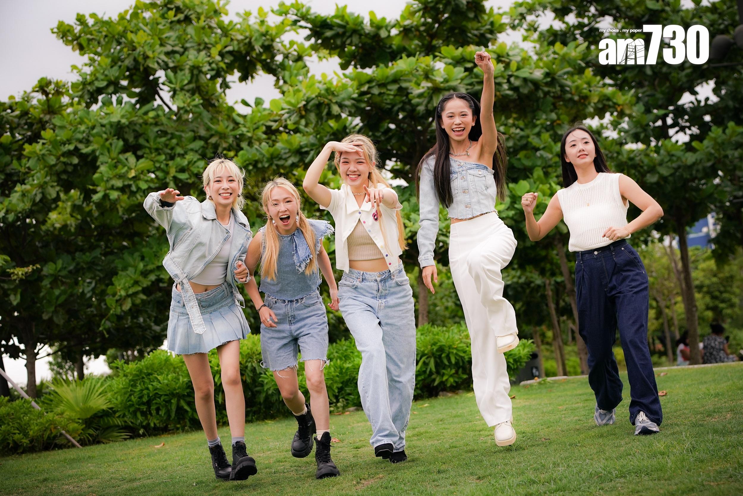 女團Beanies出道有5位成員:陳樂頤、潘釗彤、黃建怡、張天穎和李凱翹(左至右),今年中潘釗彤和黃建怡雙雙離隊。(李睿哲攝)