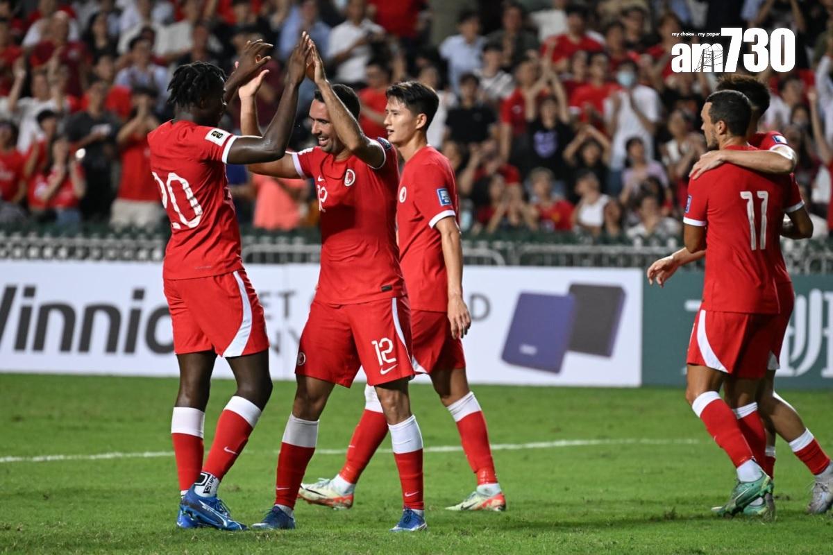 世界盃外圍賽,紅色球衣的港隊今晚在香港大球場迎戰不丹。(陳奕釗攝)