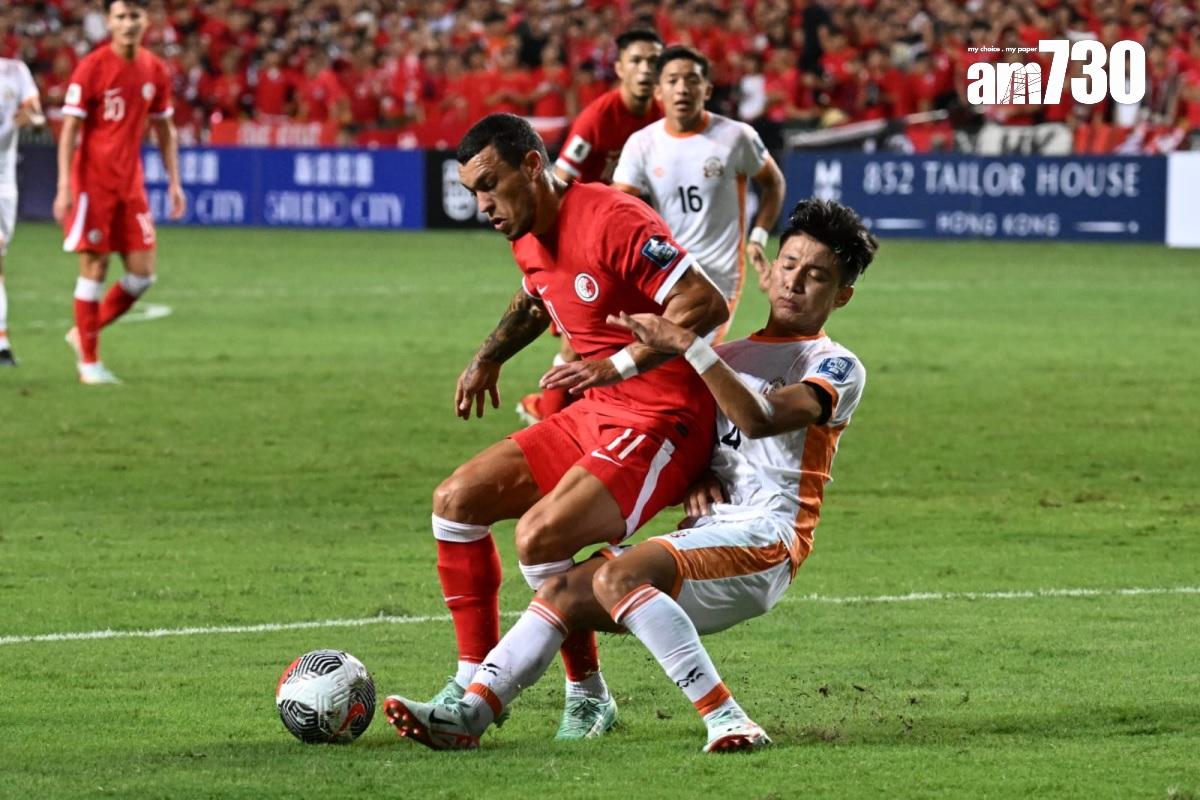 世界盃外圍賽,紅色球衣的港隊今晚在香港大球場迎戰不丹。(陳奕釗攝)