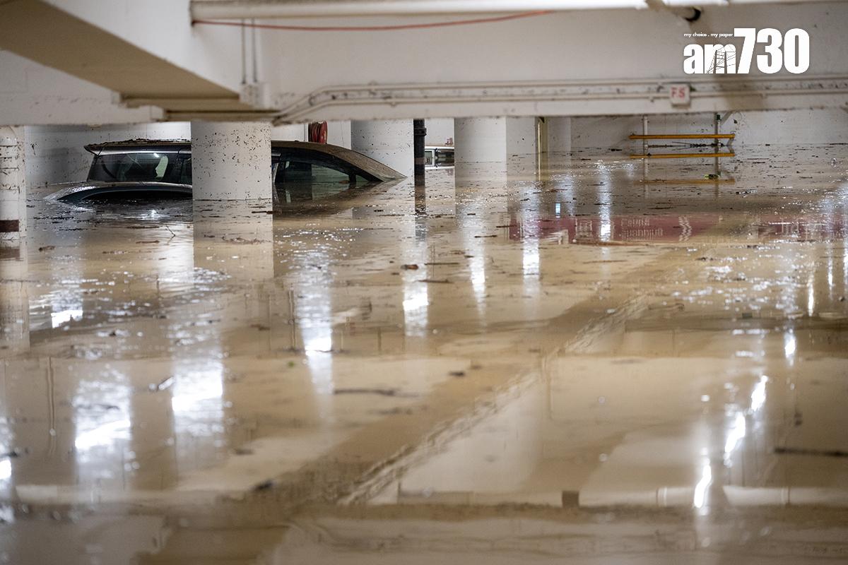 環翠邨停車場9月出現嚴重水浸,場內汽車幾乎淹浸至沒頂。(資料圖片/陳奕釗攝)