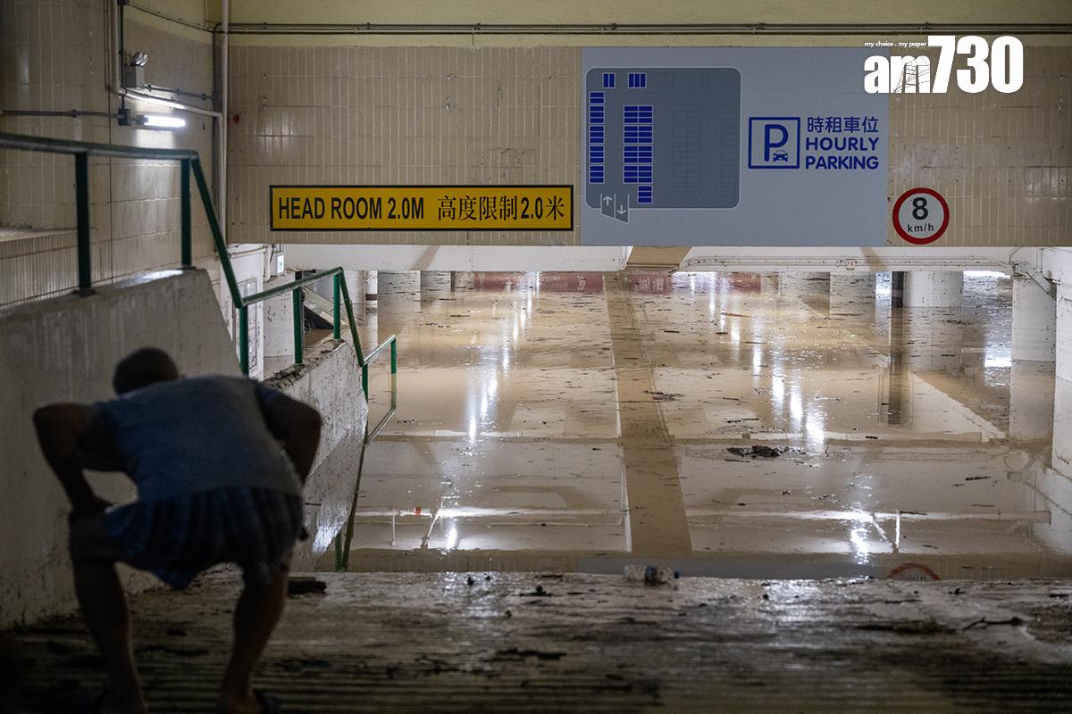環翠邨停車場9月出現嚴重水浸,場內汽車幾乎淹浸至沒頂。(資料圖片/陳奕釗攝)