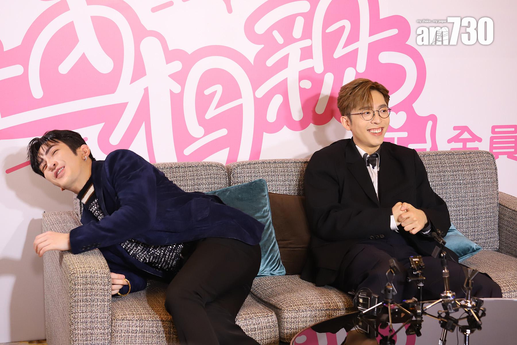 Anson Lo與Edan老友鬼鬼,談到拍港版《社內相親》的趣事時,大放笑彈。(羅錦鴻攝)