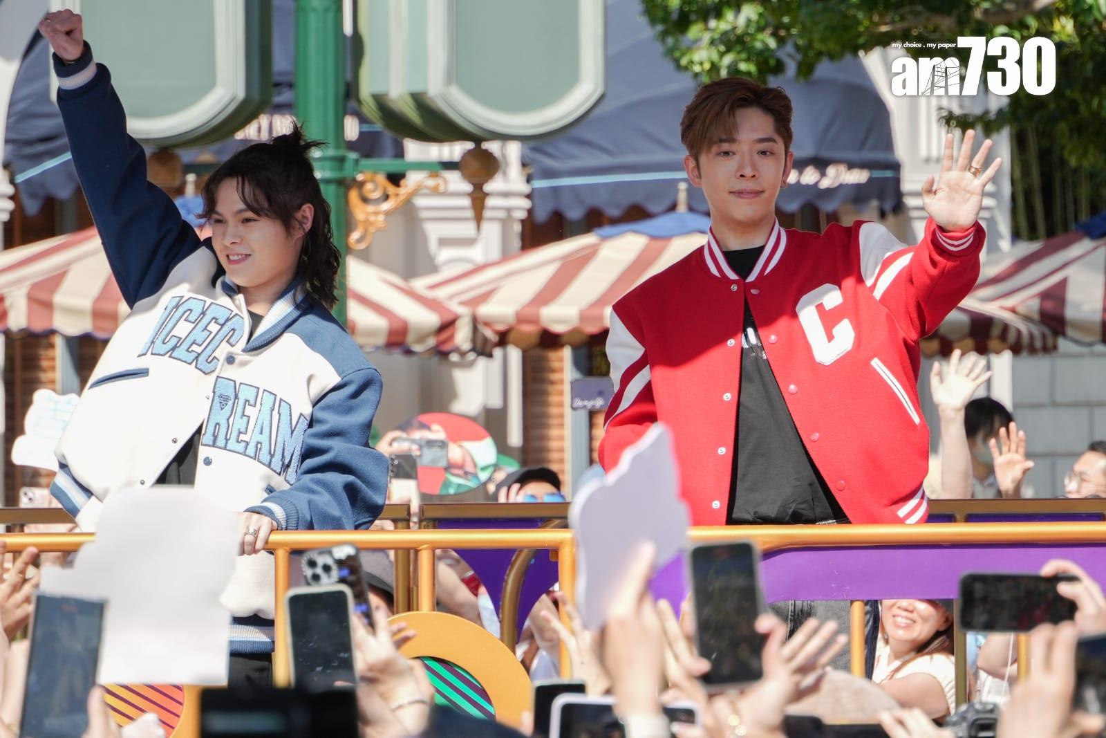 MIRROR迪士尼五周年活動盛況,邱傲然Tiger、呂爵安Edan等向大家揮手。(李睿哲攝)