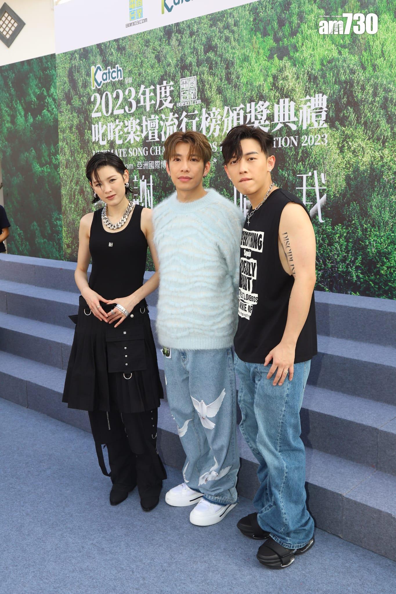 「華納三寶」陳蕾、洪嘉豪、MC張天賦今日在活動上一同受訪。 (羅錦鴻攝)