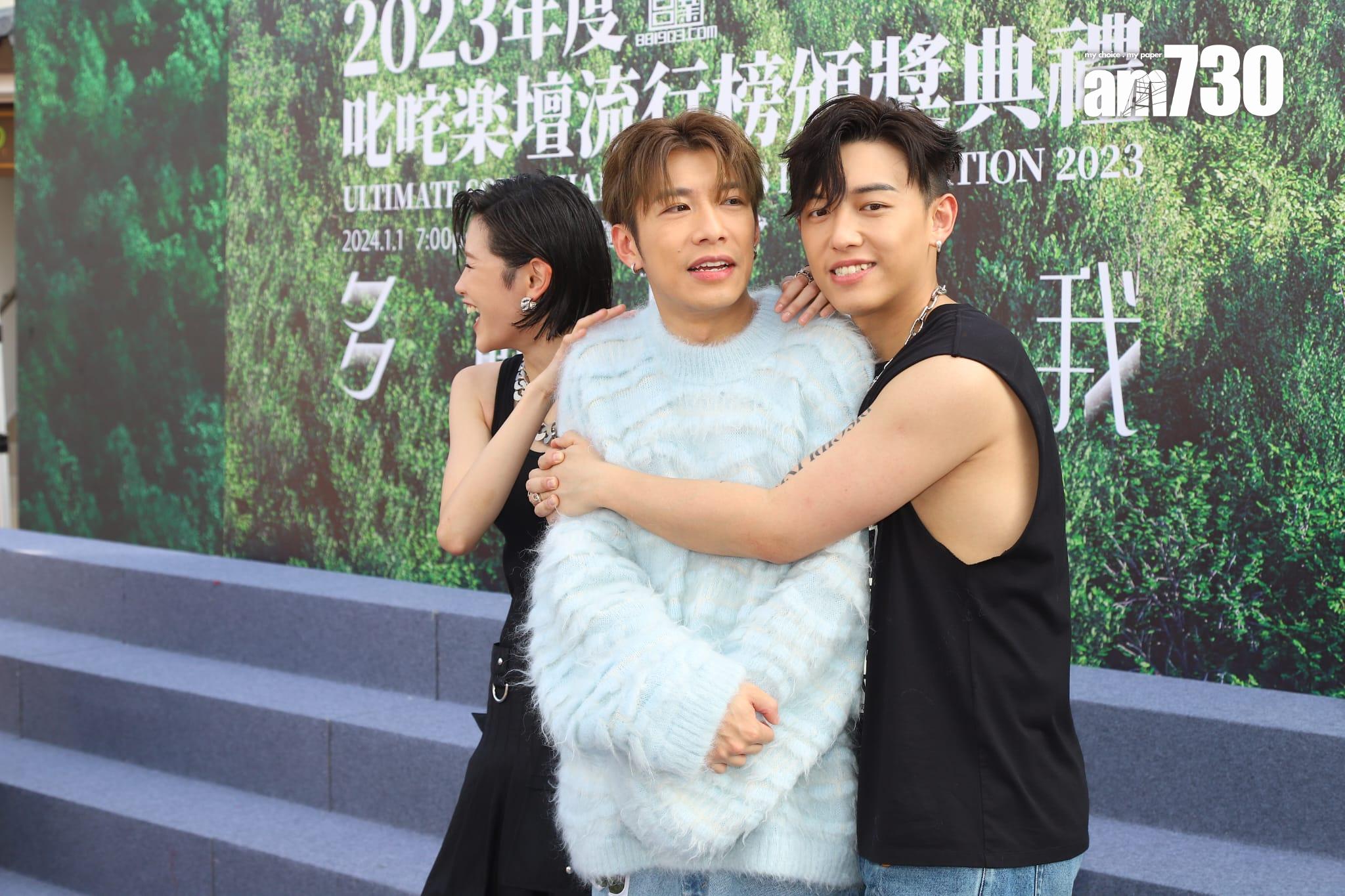 「華納三寶」陳蕾、洪嘉豪、MC張天賦今日在活動上一同受訪。 (羅錦鴻攝)