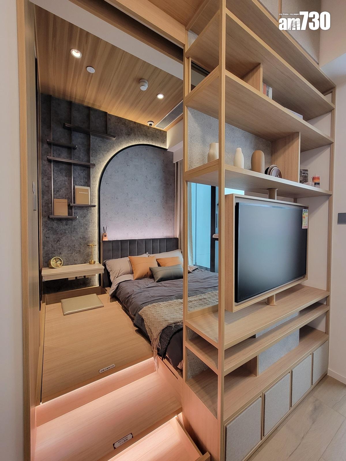 Elize PARK示範單位|淺木色及米白色為主調 一房連裝修特設360度旋轉電視架(多圖有片)|旺角新盤