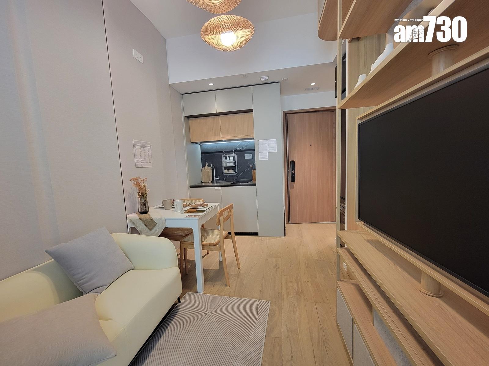 Elize PARK示範單位|淺木色及米白色為主調 一房連裝修特設360度旋轉電視架(多圖有片)|旺角新盤