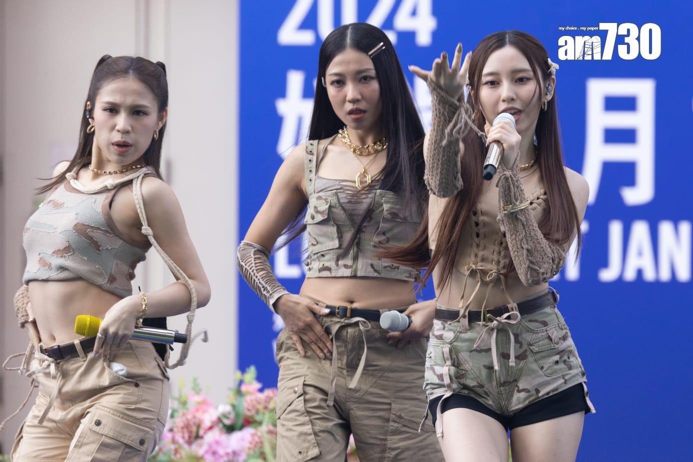 COLLAR於元旦出席沙田馬場「2024好運1月1」活動,跳唱3首快歌。(蘇文傑攝)