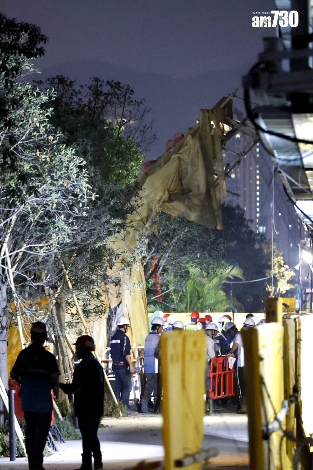 啟德澐璟地盤大型棚架20多層高墮下,兩名女工人不治。(林俊源攝)