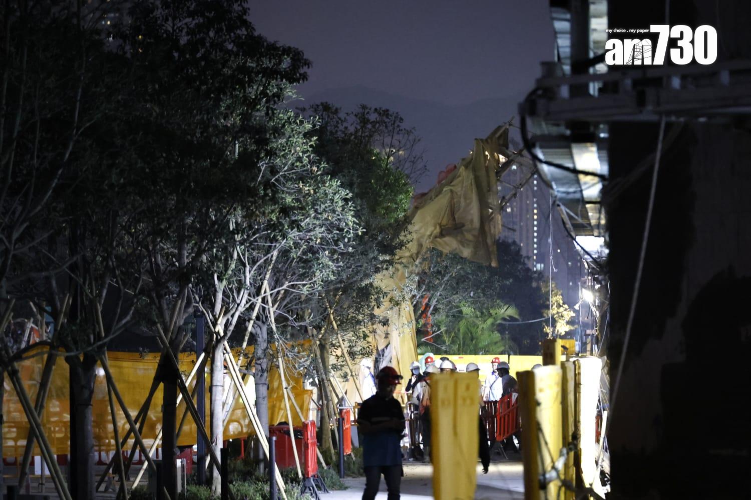 啟德澐璟地盤大型棚架20多層高墮下,兩名女工人不治。(林俊源攝)