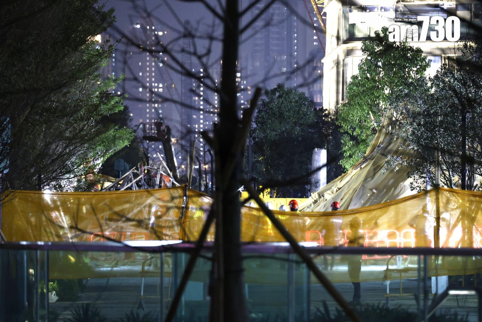 啟德澐璟地盤大型棚架20多層高墮下,兩名女工人不治。(林俊源攝)