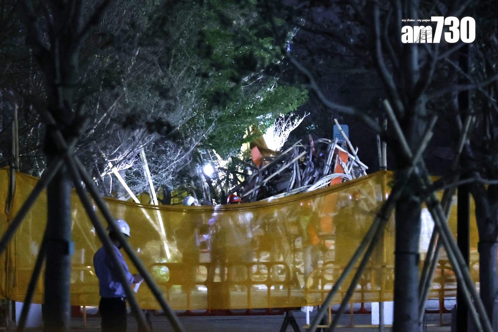 啟德澐璟地盤大型棚架20多層高墮下,兩名女工人不治。(林俊源攝)