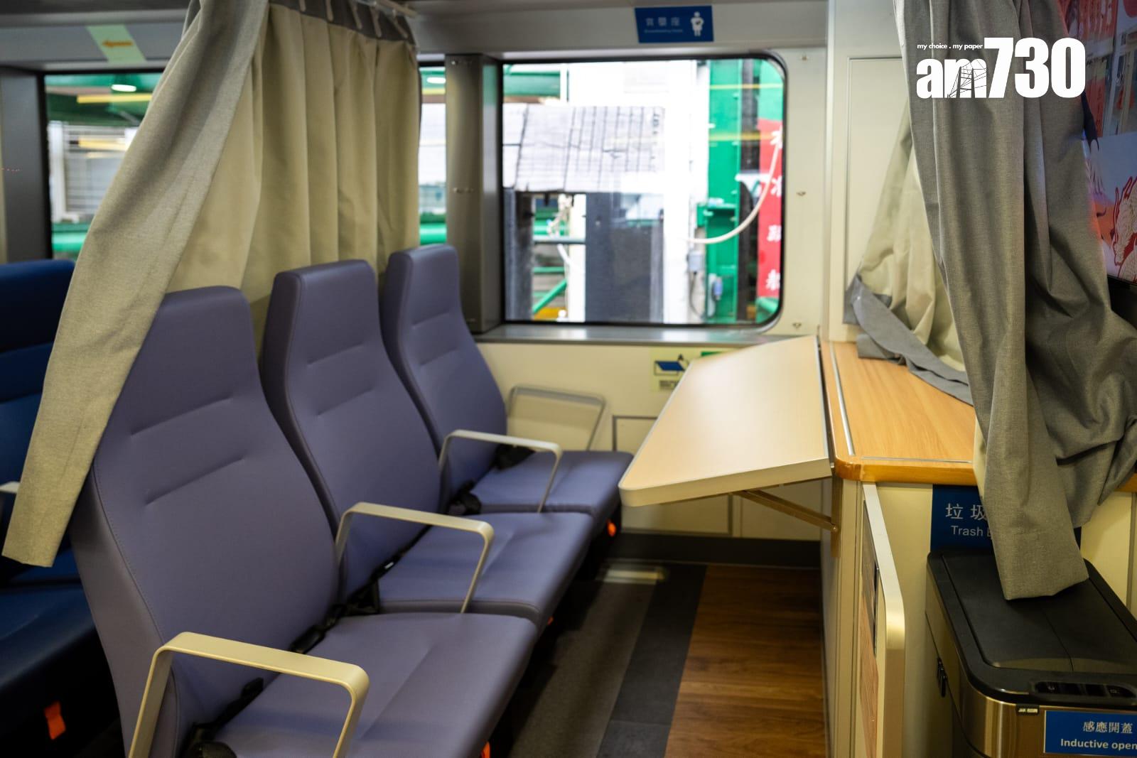 新渡輪旗下兩艘新船均能乘載約500名乘客,同時有母嬰專用座、額外通風設施的寵物區、更多輪椅座位和行李架等人性化設施;「新明珠2」使用碳纖維複合材料,具有耐腐蝕、抗疲勞等優勢。(林靄怡攝)