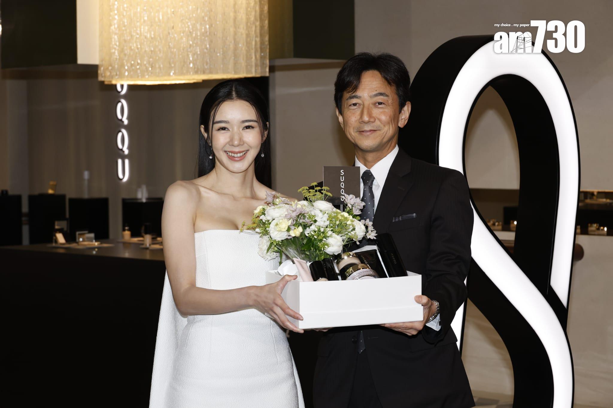 麥明詩於尖沙咀出席公開活動,為日本美妝品牌擔任開幕嘉賓。(林俊源攝)