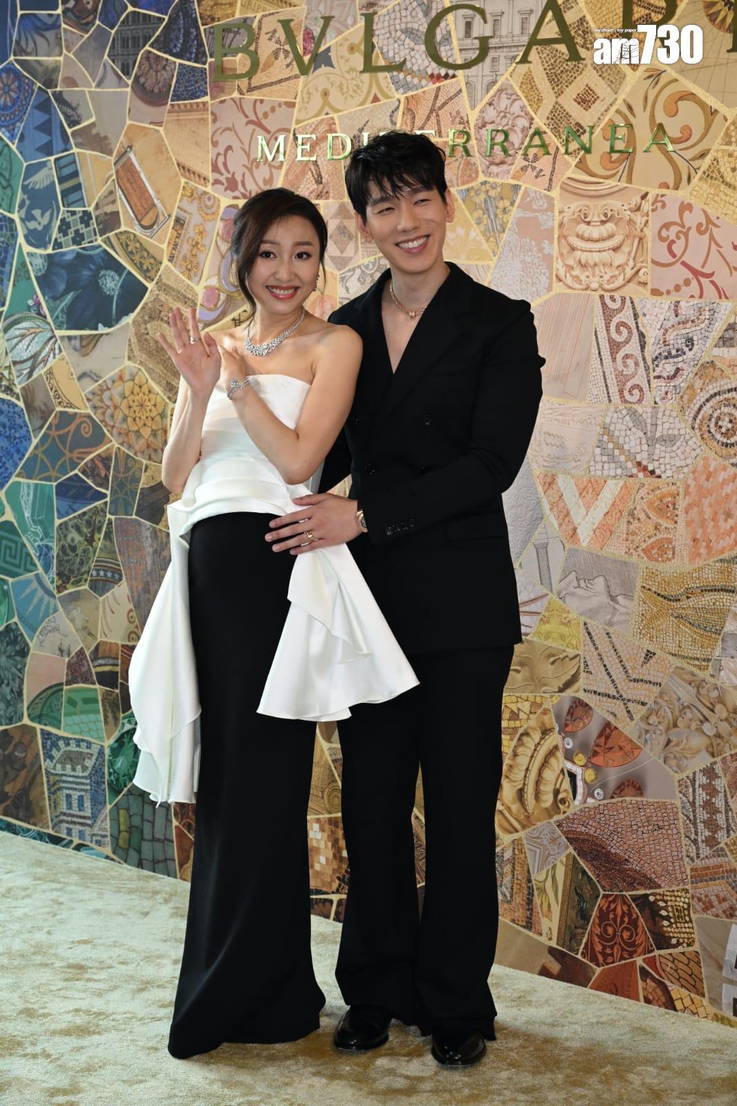 林奕匡與太太李靄璣出席BVLGARI高級珠寶及腕錶系列新品發布會。(林奕釗攝)