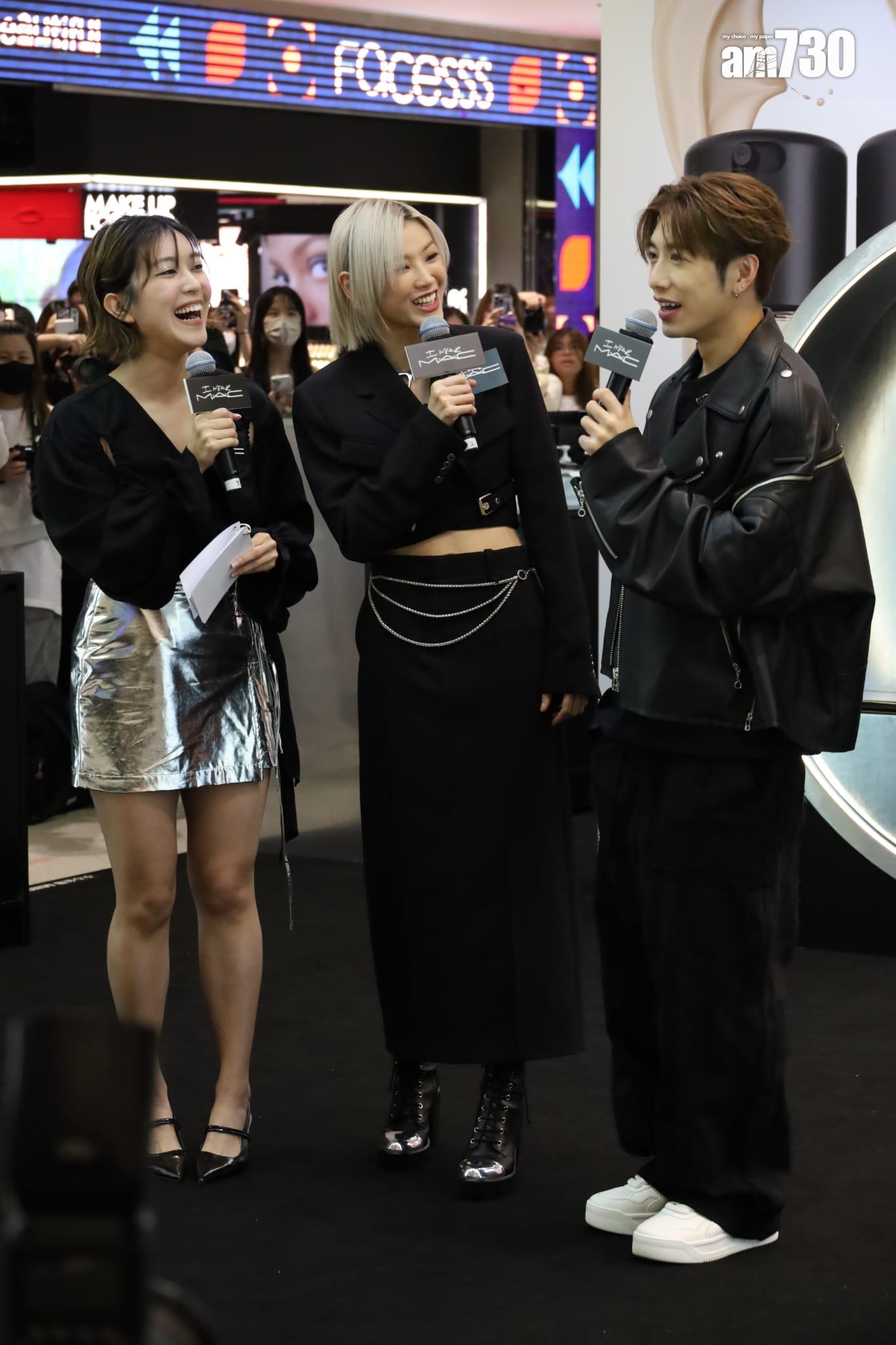 陳蕾、洪嘉豪今日現身尖沙咀活動。 (鍾式明攝)