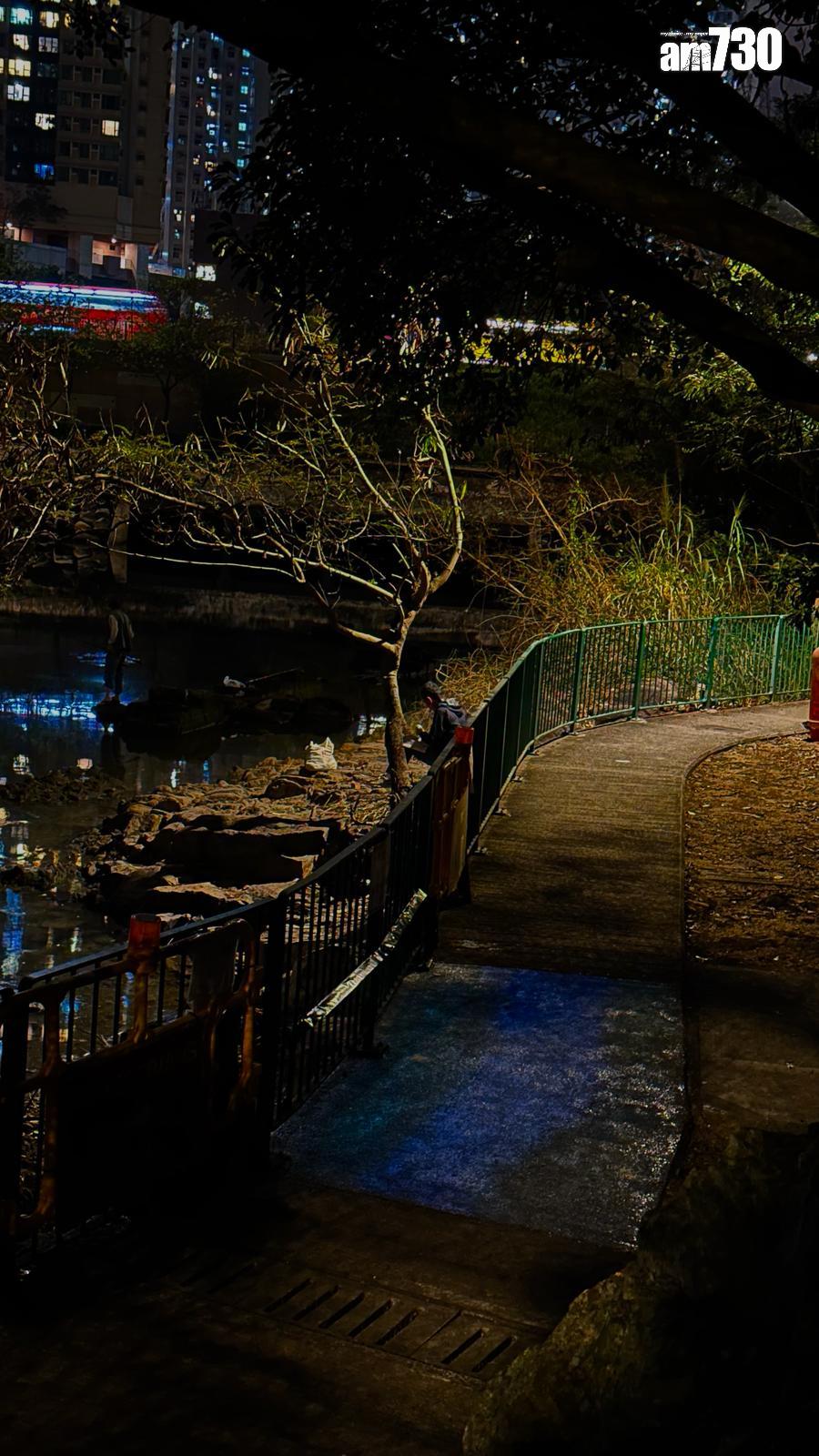 3月下旬時,將軍澳南灣畔徑夜光行人徑正進行測試,範圍約2-4米。(am730記者攝)