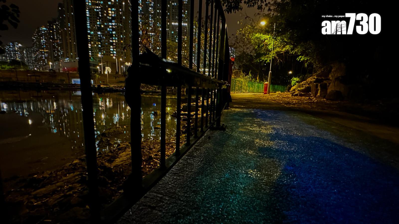 3月下旬時,將軍澳南灣畔徑夜光行人徑正進行測試。(am730記者攝)