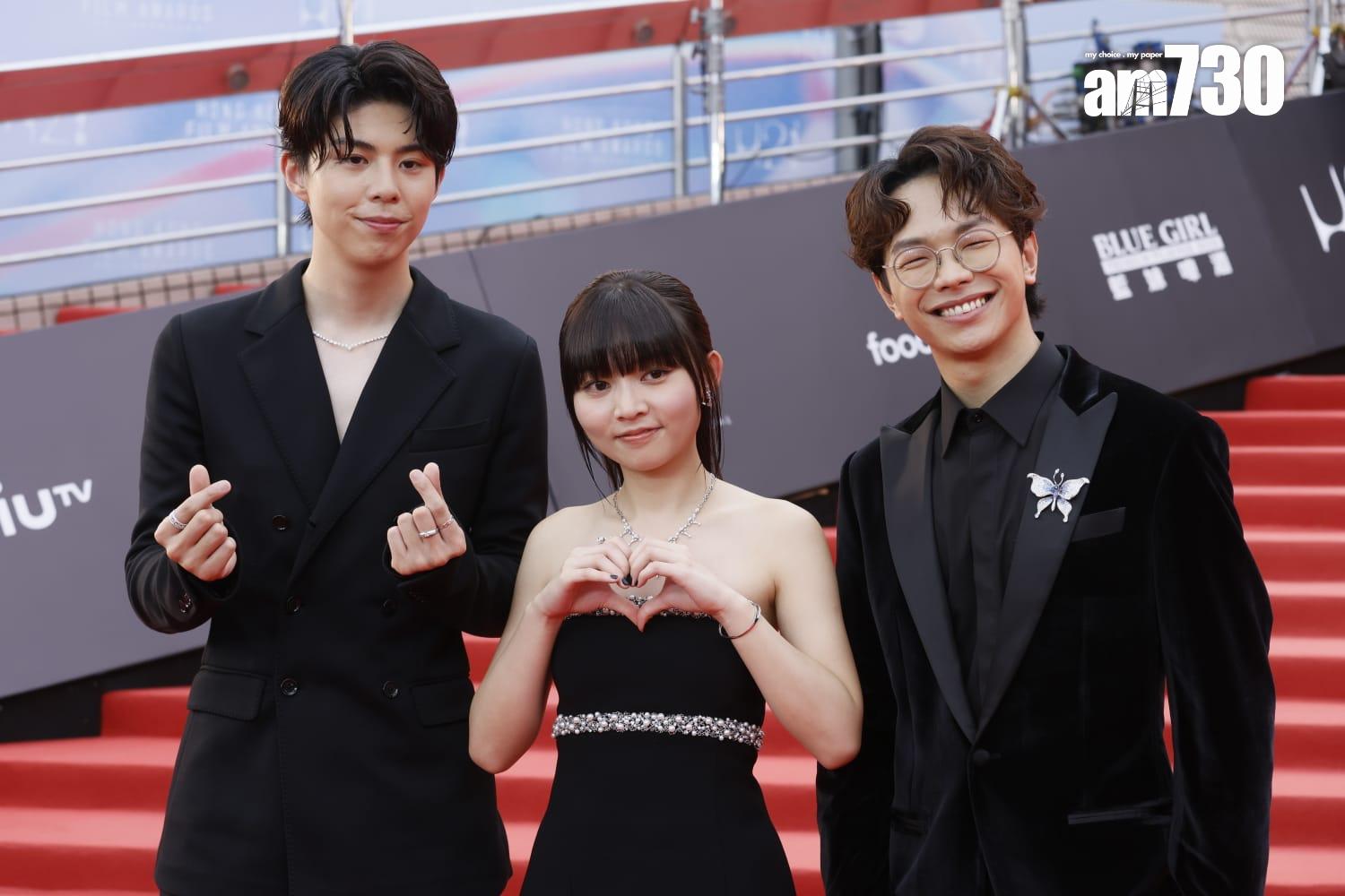 金像獎2024|《小薯茄》的程仁富、童童及朱Mic擔任紅地毯網上主持。(蘇文傑攝)