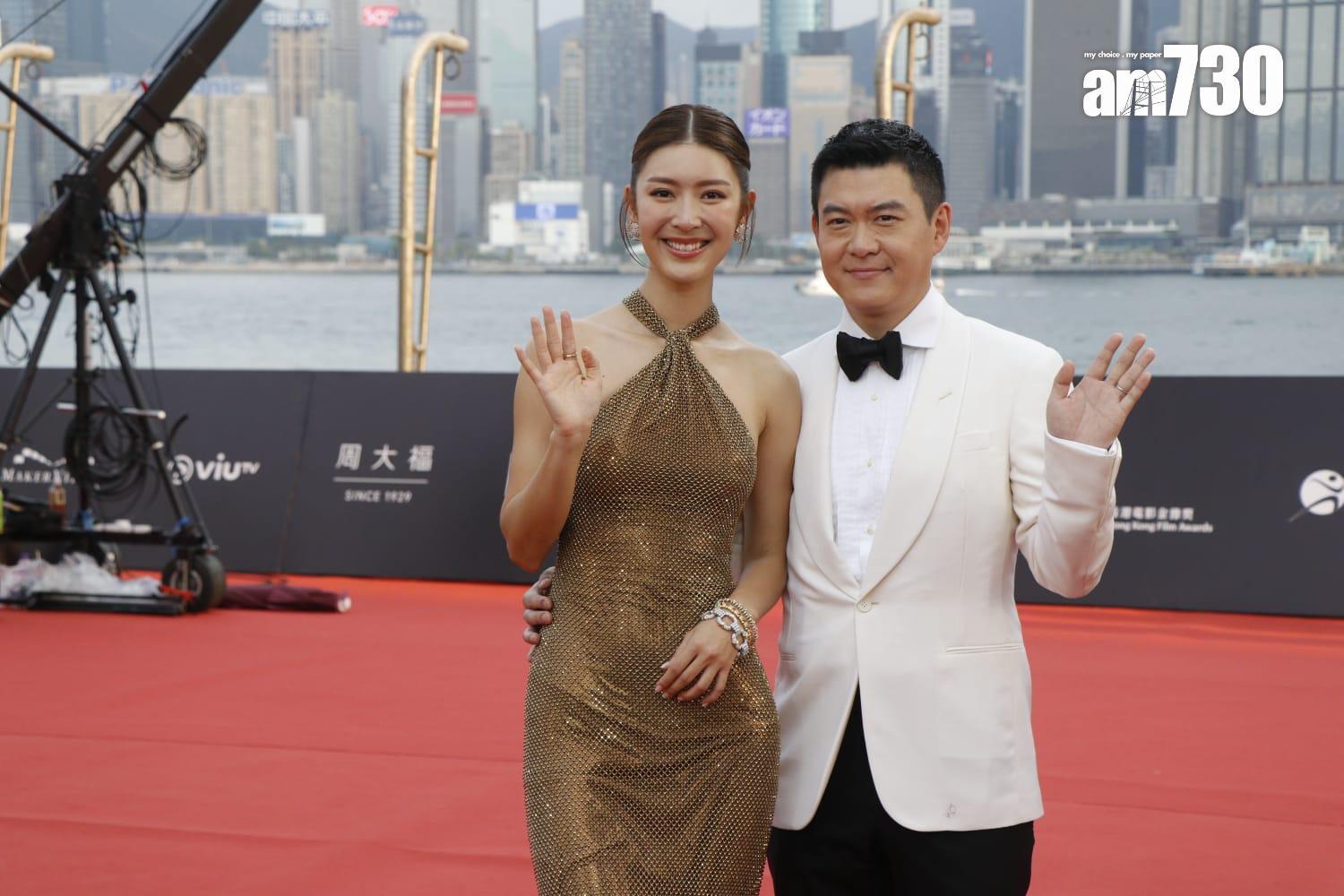 金像獎2024|余香凝與老公。(蘇文傑攝)