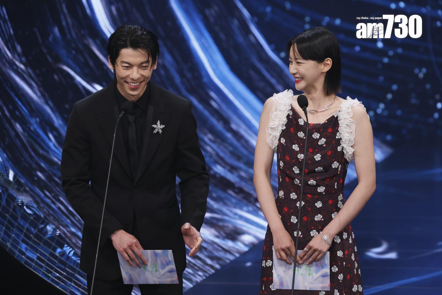 金像獎2024|袁澧林與台灣男神許光漢頒發幕後獎項。