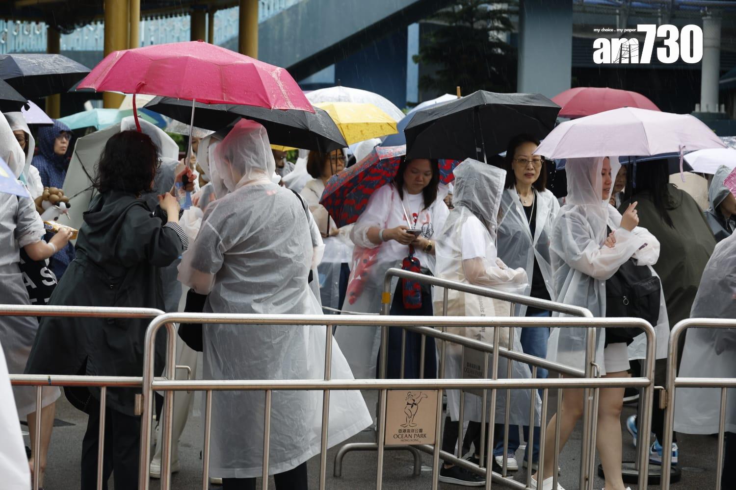 姜糖冒住黃雨入海洋公園慶祝姜濤生日,濕晒!(林俊源攝)