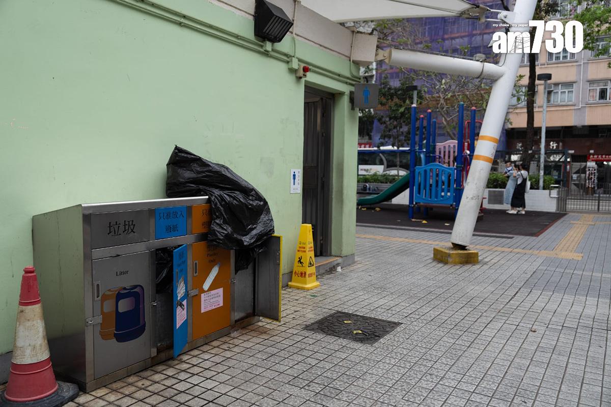 深水埗長沙灣道58號「三無大廈」是垃圾徵費「先行先試」試點之一,在4分鐘步程外有廢物分類回收箱。(林靄怡攝)