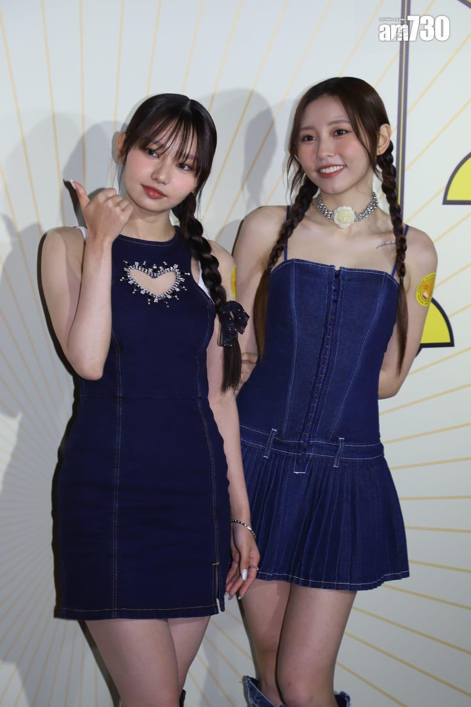 COLLAR成員Day和Ivy So現身銅鑼灣出席韓式炸雞店開幕活動。(羅錦鴻攝)