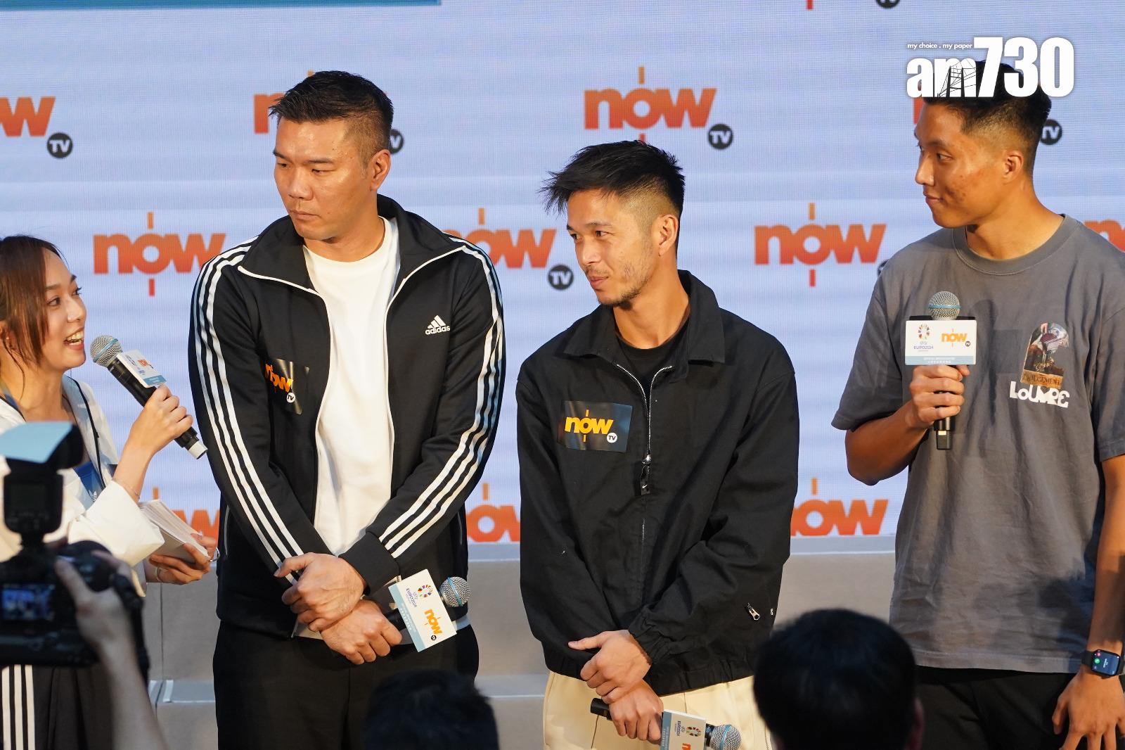 歐洲國家盃記者會,陳肇麒(左二)與劉學銘(右)都睇好英格蘭。(董立華攝)