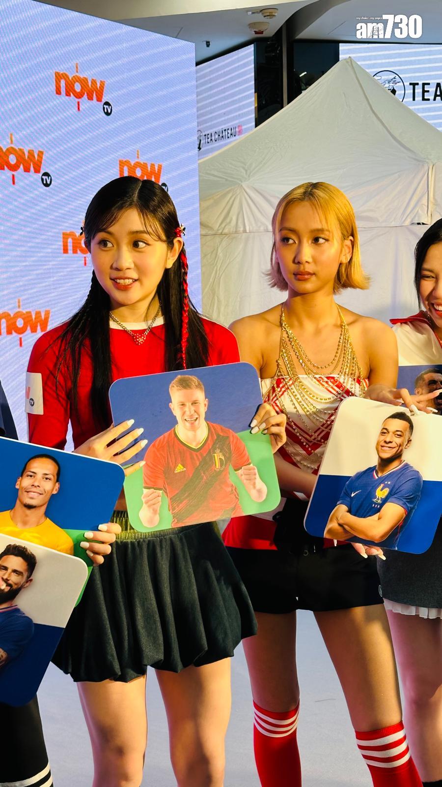 歐洲國家盃記者會,COLLAR的Candy選擇迪布尼因二人都是紅色衫。(董立華攝)