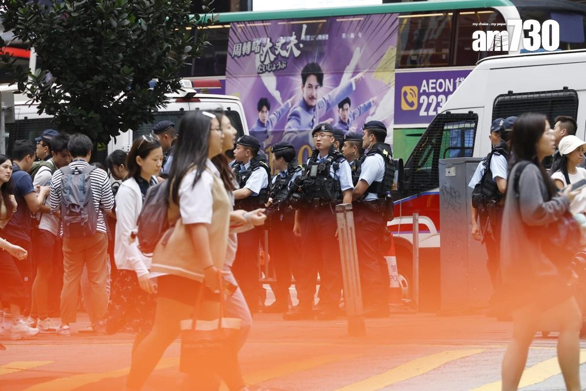 銅鑼灣今日有大批警員布防。(林俊源攝)