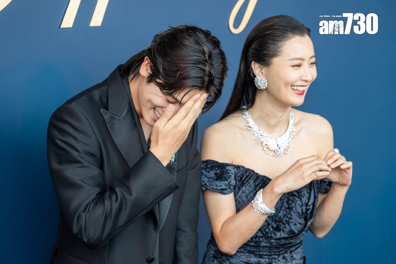 韓星朴炯植和陳法拉出席品牌發布會,熱到出汗。(陳奕釗攝)