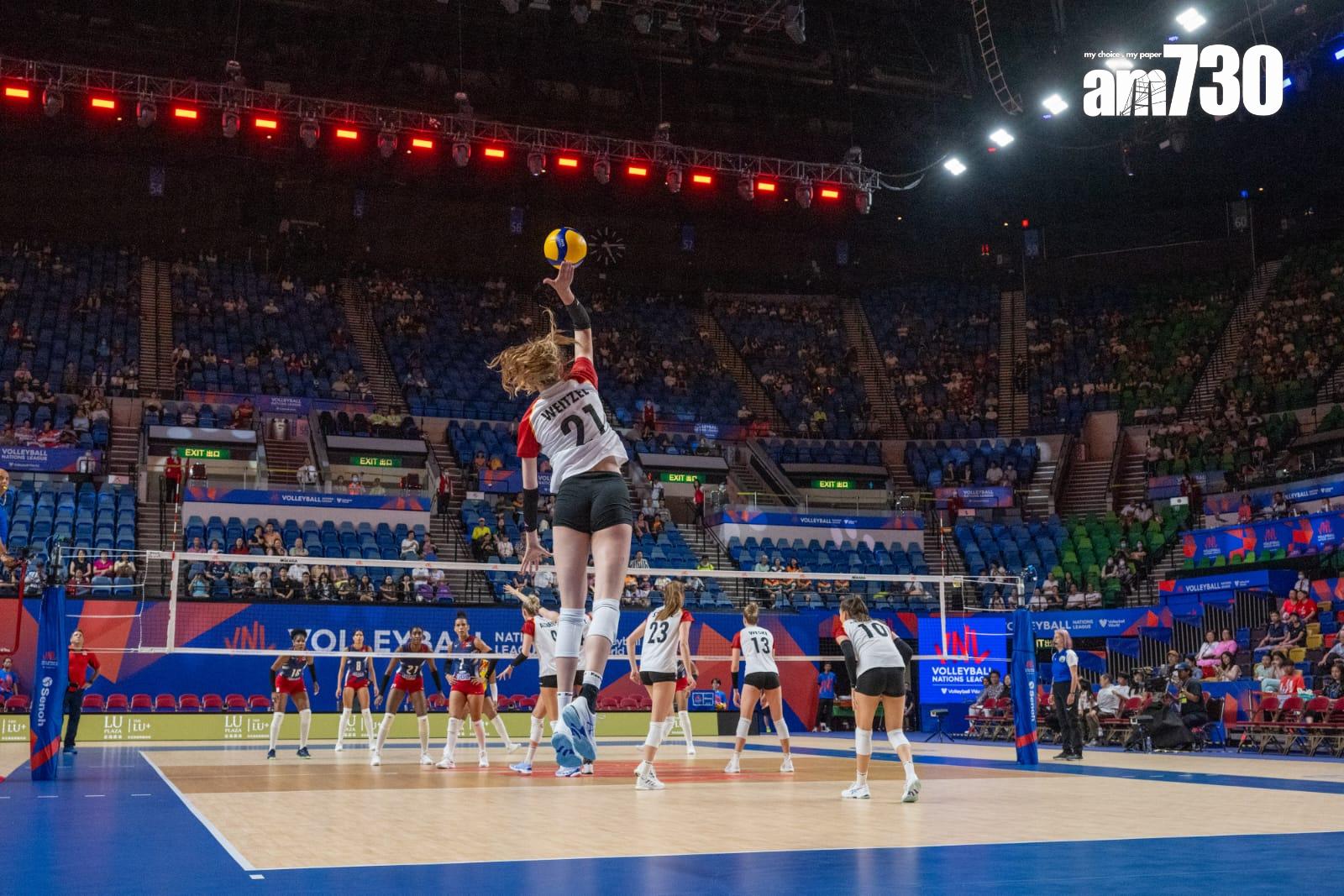 世界女排聯賽香港站|多明尼加以局數3︰1擊敗德國。(陳奕釗攝)