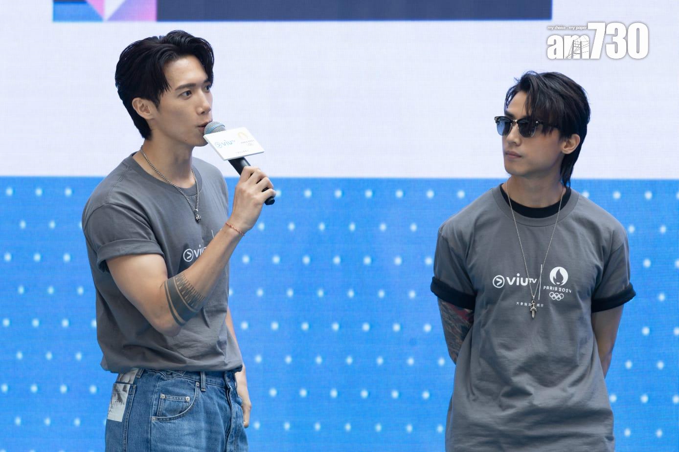 AK與(Stanley)出席ViuTV 「全城奧運 傳承狂熱」記者會。(蘇文傑攝)