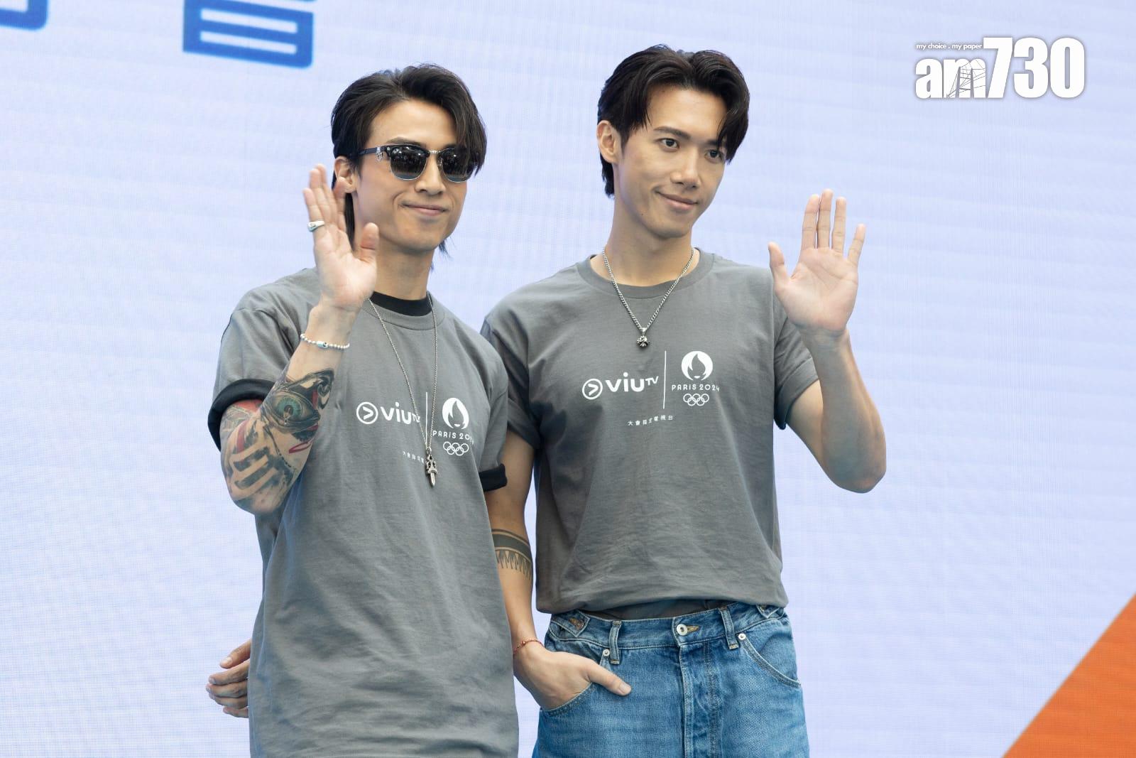 AK與(Stanley)出席ViuTV 「全城奧運 傳承狂熱」記者會。(蘇文傑攝)