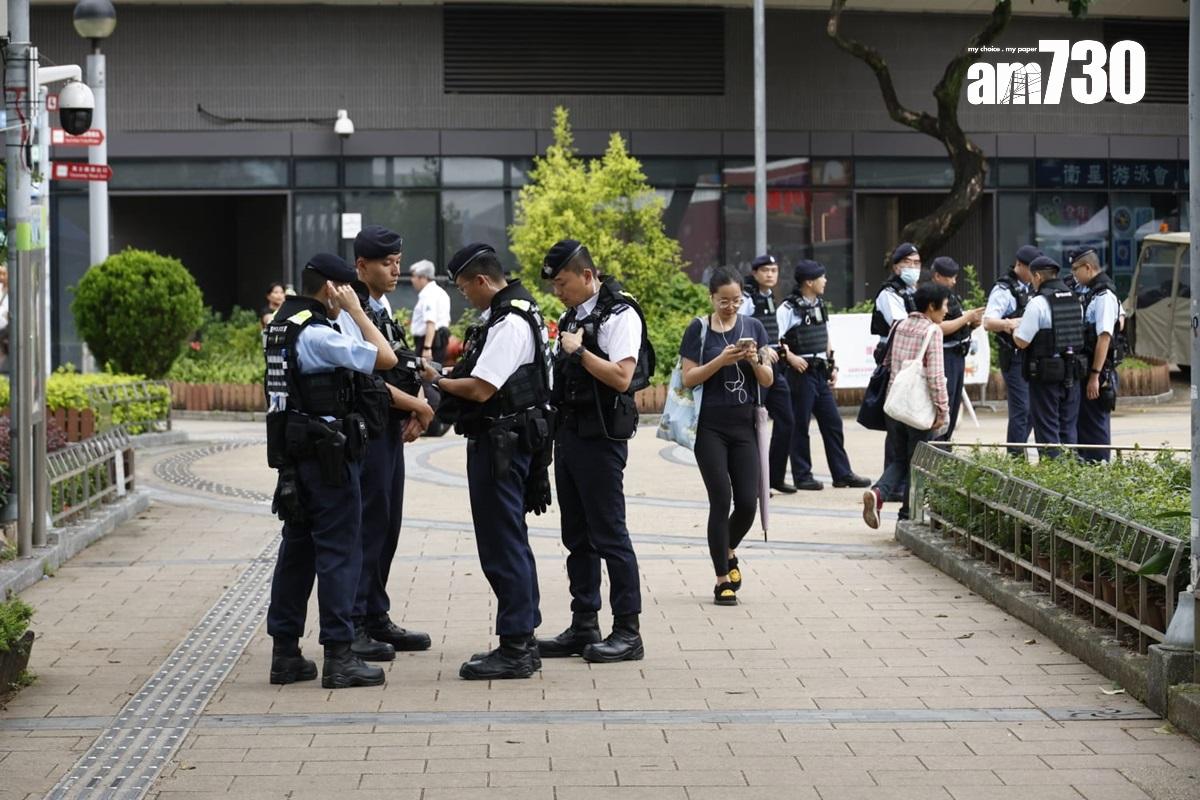 維多利亞公園今日有大批警員布防。(林俊源攝)