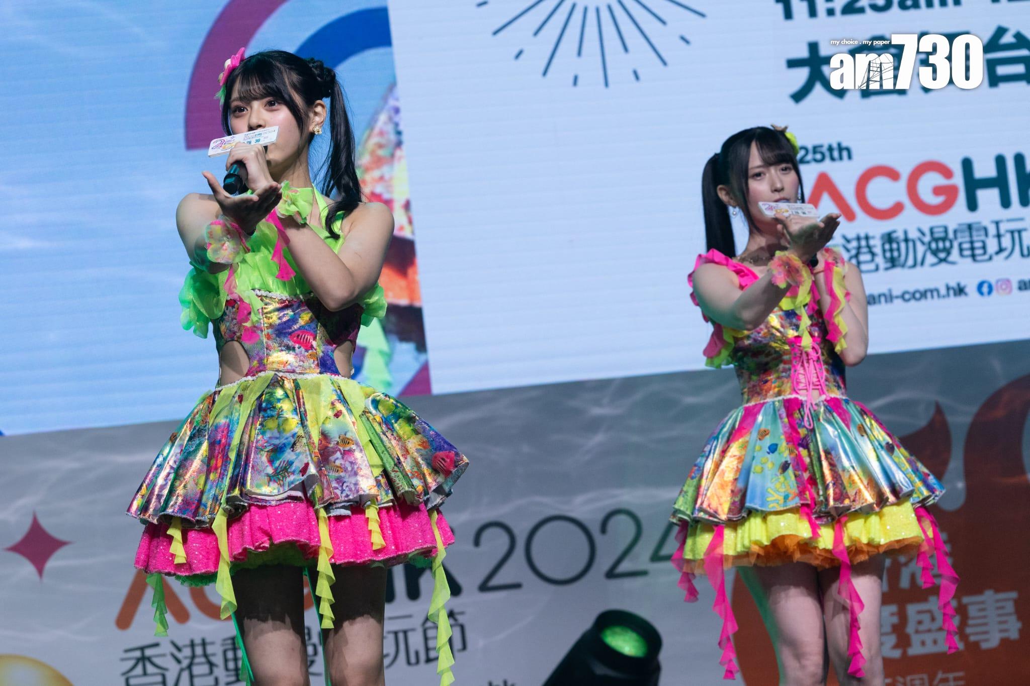 NMB48派出7位成員來港,出席香港動漫電玩節2024舉行的「全民偶像選拔賽頒獎禮」。(蘇文傑攝)